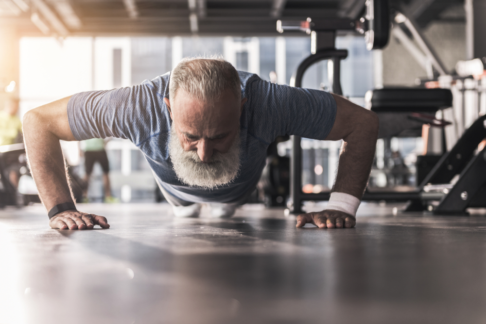 Bearded,Old,Pensioner,Male,Is,Having,Workout,In,Gym